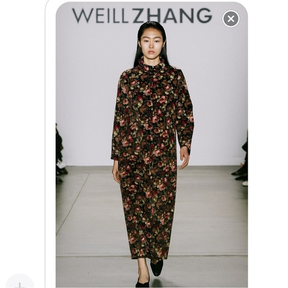 NWT Weili Zheng Velvet Floral Button Front Runway Maxi Dress Coat Duster Size L - Picture 11 of 13